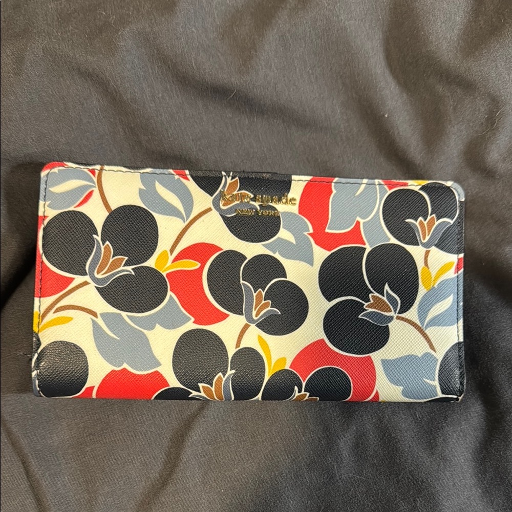 Kate Spade Black and Red Wallet with Floral Design